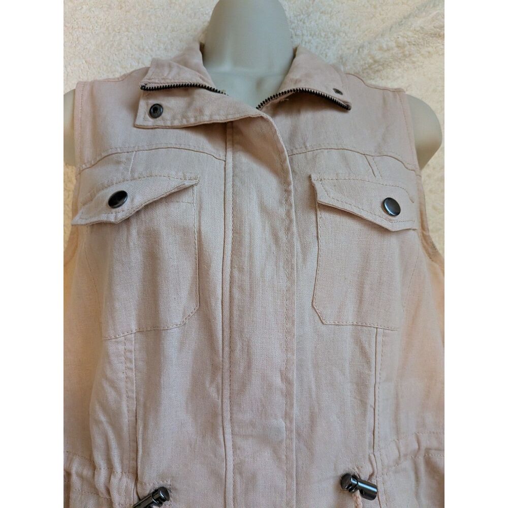 Linen Blend Utility Vest Women Small Peach Summer Military Safari - Picture 3 of 10